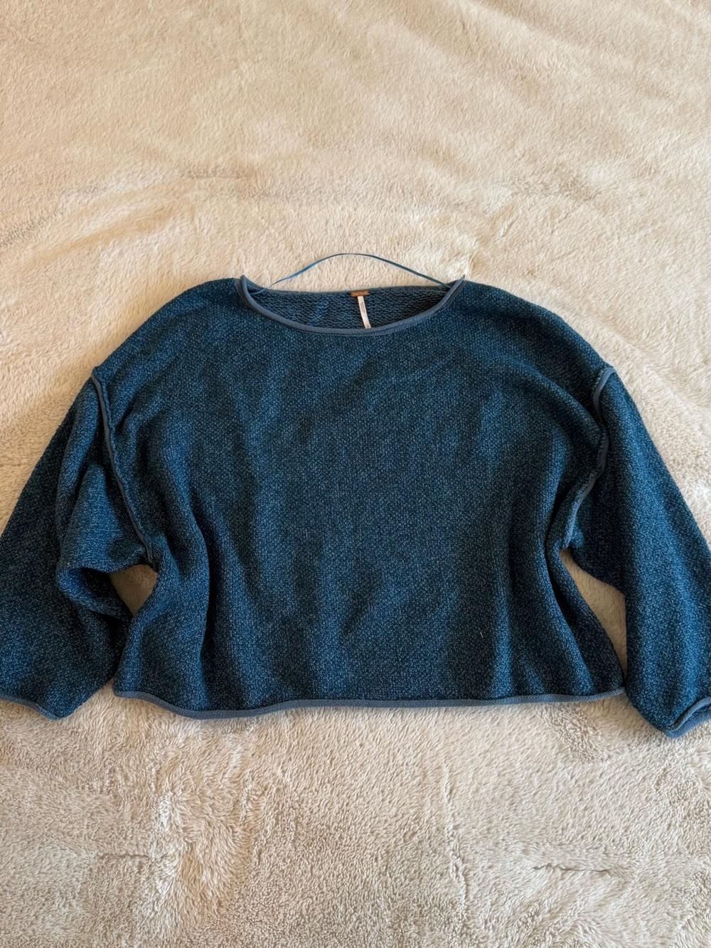 Free People Deep Teal Cropped Knit Pullover